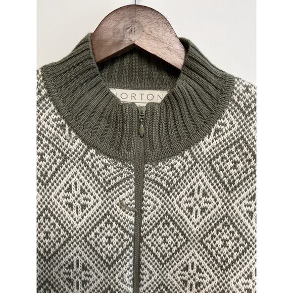 Vintage Full Zip Sweater Women Small Wool Blend Folk Nordic Fair Isle Sage Green - Picture 3 of 11